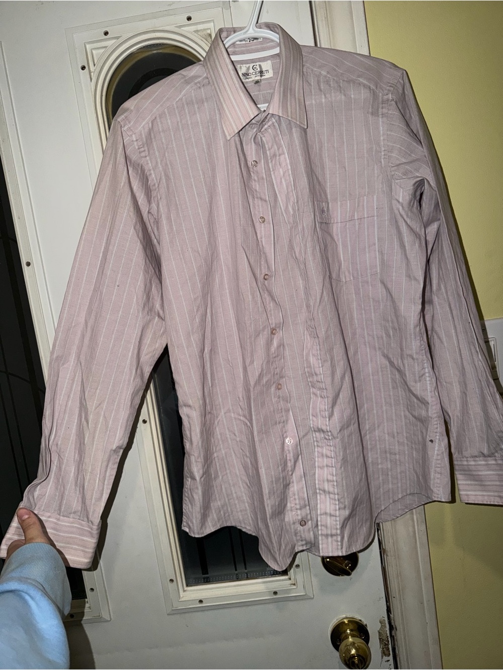 Purple-ish/Pink Stripe Button-Up Dress Shirt